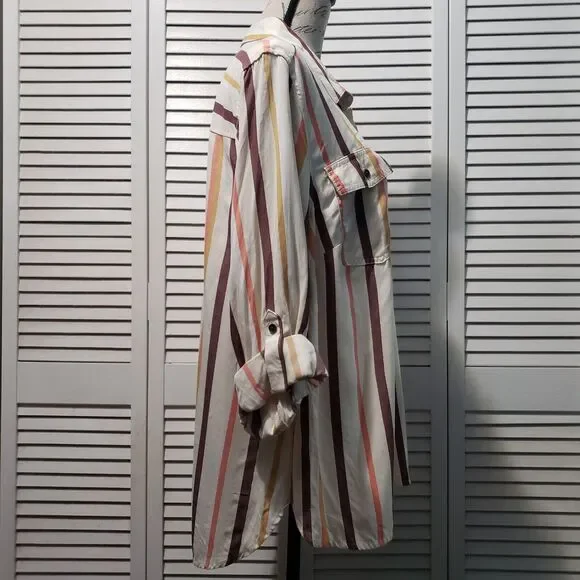 A.N.A. Button up Shirt Women's XL Striped Multicolor Roll‎ Tab Long Sleeve Top - Picture 3 of 9